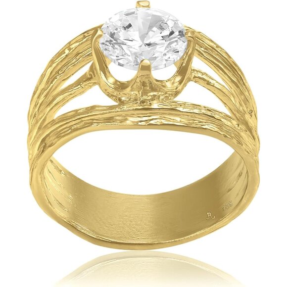 Women 14K Gold Over Sterling Silver Statement Rings With TCW Floating Cubic - Picture 5 of 8